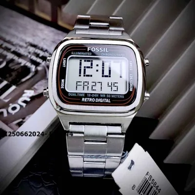 Fossil Retro Digital Silver-Tone Stainless Steel Men's Watch